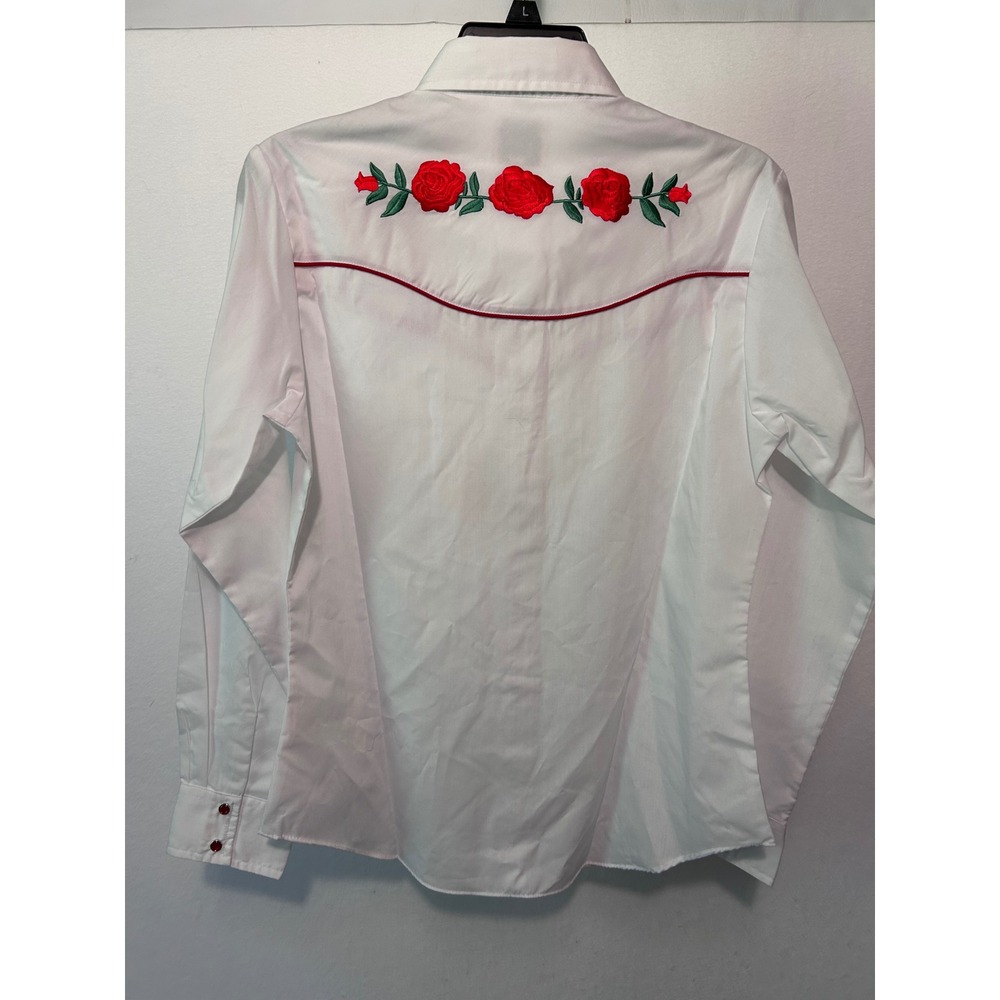 Ely Country Charmers Womens White Western Rose Embroidered Pearl Snap Shirt Sz S - Picture 2 of 10